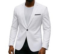 Mens for Slim Fit Business Casual Blazer Jacket with Korean Style, Single Button Suit Blazer for Vacation and Daily Wear (L White)