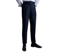 Men's Formal and Smart Casual Gurkha Naples Italian Old Money Style Dress Pants,No Belt Required Straight Leg Trousers with Slanted Pockets (Black, 32)