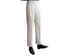 Men's Formal and Smart Casual Gurkha Naples Italian Old Money Style Dress Pants,No Belt Required Straight Leg Trousers with Slanted Pockets (White, 28)