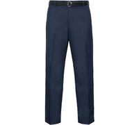 Mens Formal Belted Pants Smart Casual Business Executive Office Work Home Straight Leg Flat Front Trouser Dress Pants Sizes UK 30 to 50 Inches, Navy Blue-30W / 31L