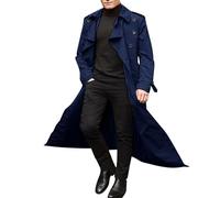 Men's Formal Double Breasted Long Pea Coat - Full Length Woolen Business Jacket with Double Breasted Wool Overcoat