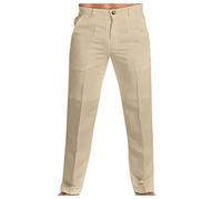 Mens Formal Dress Pants Business Casual Office Work Smart Pants Straight Leg Everpress Pants Flat-Front Stretch Comfort Pleated Chino Golf Trousers Cotton Linen Long Slacks Beige