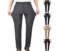 Mens Formal Dress Pants Plain Trousers Pro-Stretch Pants Casual Joggers Elasticated Waist Trouser Smart Classic-Fit Office Work Wear Comfortable Jogger with Pockets Gym Workout Track Pants Black