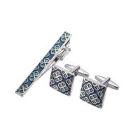 Men's Formal Dress Shirt Cufflinks and Tie Clip Set - Rose Metal Pattern with Design(E)