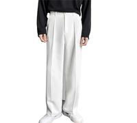 Mens Formal Elasticated Work Trousers - Pleated Flat-Front Chino Golf Pants - Stretch Smart Casual Business Office Commute - Loose Straight Leg Chiffon Dress Pants With Pocket