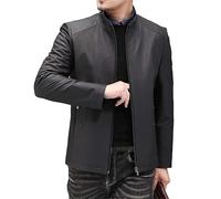 Men's Formal Full Zip Up Leather Jacket with Pockets Stand-Up Collar Slim Fit Casual Business Thin Work Coat Black