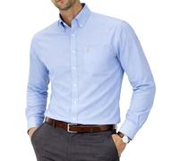 Men's Formal Oxford Shirt, Button Down, Long Sleeve | Crease-free cotton-rich Oxford with a modern tapered fit, front pocket embroidery, and 23 plain or striped colors.