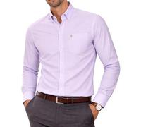 Men's Formal Oxford Shirt, Button Down, Long Sleeve | Crease-free cotton-rich Oxford with a modern tapered fit, front pocket embroidery, and 23 plain or striped colors.