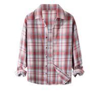 Mens Formal Shirts 2024 Plain Long Sleeve Xmas Top Men's Autumn Casual Basic Plaid Shirt Lapel Single Breasted Long Sleeved Shirt Men's 2025 Tops Xmas Clothes (Red, L)