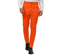 Mens Formal Trousers Casual Business Office Work Home Smart Dress Pants, Slim Fit Solid Color Casual Work Pants with Pocket, Straight Leg Flat Flat-Front Waist Button Up Suit Trousers Orange