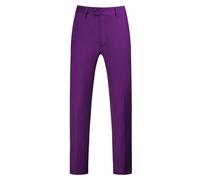 Mens Formal Trousers Casual Business Office Work Home Smart Dress Pants, Straight Leg Flat Flat-Front Waist Button Up Suit Trousers, Slim Fit Solid Color Casual Work Pants with Pocket Purple