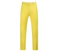 Mens Formal Trousers Casual Business Office Work Home Smart Dress Pants, Straight Leg Flat Flat-Front Waist Button Up Suit Trousers, Slim Fit Solid Color Casual Work Pants with Pocket Yellow