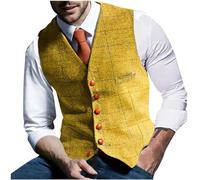 Men's Formal Waistcoat Business Slim Fit Vest Tweed Vintage Suit Vests Men's Vest For Wedding Plaid Soft Wool Gilet Single Breasted Lapel Groosmen Best Man Check Waistcoats
