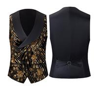 Men'S Formal Waistcoat - Men'S Gold Shiny Black Sequin Suit Vest Glitter Embellished Red,Black Blazer Waistcoat Night Club Wedding Party Stage Singers Clothing For Formal Wear,Working,Wedding,Style