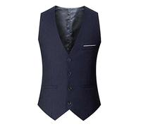Mens Formal Waistcoat - Mens Wedding Vest Plain Waistcoats Wedding Solid Colour Tuxedo Waistcoat Business Suit Vest with Pockets Mens Wedding Vests V-Neck Slim Fit Casual Waistcoat Navy