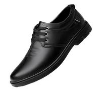 Mens Formal Waterproof Shoes Brogue Lace Up Business Casual Oxfords Top Grain Leather Non Slip Block Heel Dress Shoes(Negro,9 UK)