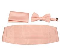 Mens Formal Woven Satin Cummerbund Pre-Tied Bowtie Hanky set - Many Solid Colors Available, Peach, One size