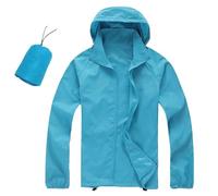 Men's Four Season Rain Jacket Solid Color Packable Lightweight Windproof Rainwear for Outdoor Travel Hiking Cycling, Bu2, XXL