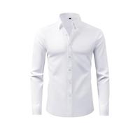 Mens Four Way Stretch Long Sleeve Shirt Cut Formal Business regular fit Standard Collar Button Down Shirt Wrinkle Free Casual Shirt Suitable Weddings Work We (UK, Alpha, XXL, Regular, Regular, White)