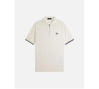 Men's Fred Perry Crepe Pique Zip Neck Shirt - Ecru - Cream