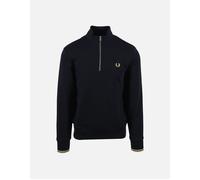 Men's Fred Perry Half Zip Sweatshirt Navy/Ecru/Honeycomb - Black