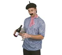 Mens French Man Fancy Dress Costume Set France Frenchman Top Tash Beret Smiffys