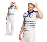 Mens French Sailor Costume Navy Uniform Captain Adult Sexy Fancy Dress