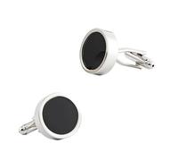Men's French Shirt Cufflinks Round Black Enamel Copper Cufflinks