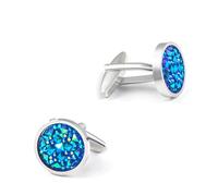 Men's French Shirt Suit Round Metal Crushed Diamond Crystal Zircon Cufflinks Sleeve Nails (Blue 16 * 16MM)