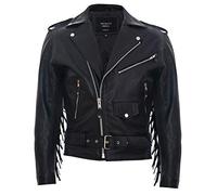 Mens Fringe Hide Leather Brando Tasseled Motorcycle Jacket Retro Biker XS Black