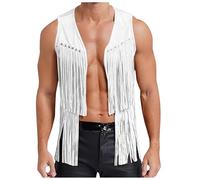 Men's Fringed Suede Velvet Buttonless Mid-Length Jacket Retro Western Cowboy Waistcoat with Rivet Accents Gothic Steampunk Design Ideal for Hippie Halloween Carnival Cosplay Dressing Up