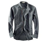 Men's Fruit of the Craft Woven Long Sleeve Shirt Casual Linen Retro Chinese Stand Collar Slim Jacket Pack T-Shirt, grey, 7XL