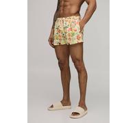 Men's Fruit Printed Super Short Length Swim Short | Orange | Size X-Small | BOOHOOMAN