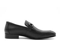 Mens Full Grain Real Leather Loafers Snaffle Bit Buckle Retro Slip on Shoes [1035-32-BLACK, 11UK]