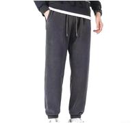 Men's Full Length Straight Trousers With Double-Sided Plush Lining, Warm Cold Weather Pants Constructed From Polyester Fabric(5XL Grey)
