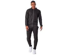 Men's Full Set Tracksuit Full Zip Sweatshirt Utility Pocket Jogging Joggers Causal Tracksuit for Exercise Yoga Workout Running, Black Colour, Size- XL