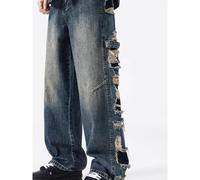 Men's Full Size Distressed Wide Leg Baggy Jeans Plus Size - Blue Everyday The Label Blue 3XL