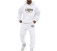 Mens Full Tracksuit Set Button Down Shirt Long Sleeve and Casual Beach Drawstring Waist Pants Summer Outfits Hippie Outfit Fleece Tracksuit Bottoms Holiday Clothing (White, XL)