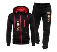 Mens Full Tracksuit Set Plain Athletic Tracksuit Hoodie with Joggers Sweatpants Casual Sports Activewear Set Adults Athletic Set Winter Warm Track Suits Christmas(Black,XL)