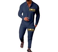 Men's Full Tracksuit Set Polo 2 Piece Outfits Long Sleeve Pullover Tracksuits Quarter Zip Sweatshirt and Joggers Waffle Tops Bottoms Casual Running Sport Sweat Activewear Golf Suit