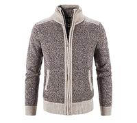 Mens Full Zip Cardigan Sweatshirt Coat Autumn Winter Sherpa Lined Full Zip Stand Collar Warm Jumper Knitted Open Edge Thicker Cardigan Chunky Knit Jacket Coffee