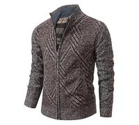 Mens Full Zip Cardigan Thick Sweater Zip Stand Collar Full Zip Long Sleeve Jumpers Coat Fleece Warm Winter Sweater Outwear Chunky Knit Jacket Coffee