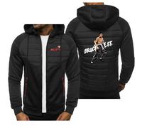Mens Full Zip Hooded Sweatshirt for Bruce Lee Print Casual Jacket Long Sleeve Cardigan Fleece Pullover Coat - Teen Gift- Black||L