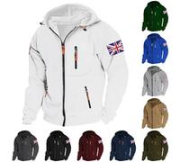 men's full zip hoodie fleece jacket, men's thick winter fleece jacket With British flag symbol | Men'S Insulated Hoodie - Thick Warm Zip-Up Jacket Hooded Sweatshirt Winter Thermal Outerwear