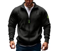 Mens Full Zip Sweatshirt Mens Fleece Jackets Full Zip Long Sleeve Solid Color Military Tactical Cargo Sweatshirts Stand Collar Stretchy Sportwears Windbeaker Coat with no Hood Black