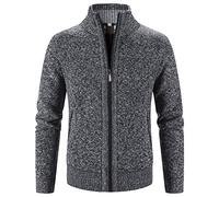 Men's Full Zip Up Cardigan Sweaters Regular Fit Flannel Lining Knitted Cardigans Zipper Thick Knit Sweater Coat, Dark Grey, Medium