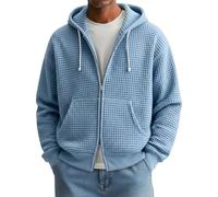 Men's Full Zip Waffle Knit Hoodie with Pocket, Double Head Zipper Sweatshirt Textured Sweatshirt Retro Streetwear Casual Coats with Two Way Zip Jumper Work Wear (Sky Blue, L)