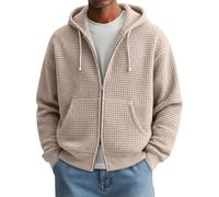 Men's Full Zip Waffle Knit Hoodie with Pocket, Double Head Zipper Sweatshirt Textured Sweatshirt Retro Streetwear Casual Coats with Two Way Zip Jumper Work Wear (Beige, XL)