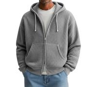 Men's Full Zip Waffle Knit Hoodie with Pocket, Double Head Zipper Sweatshirt Textured Sweatshirt Retro Streetwear Casual Coats with Two Way Zip Jumper Work Wear (Grey, XL)