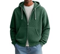 Men's Full Zip Waffle Knit Hoodie with Pocket, Double Head Zipper Sweatshirt Textured Sweatshirt Retro Streetwear Casual Coats with Two Way Zip Jumper Work Wear (Blackish Green, XL)